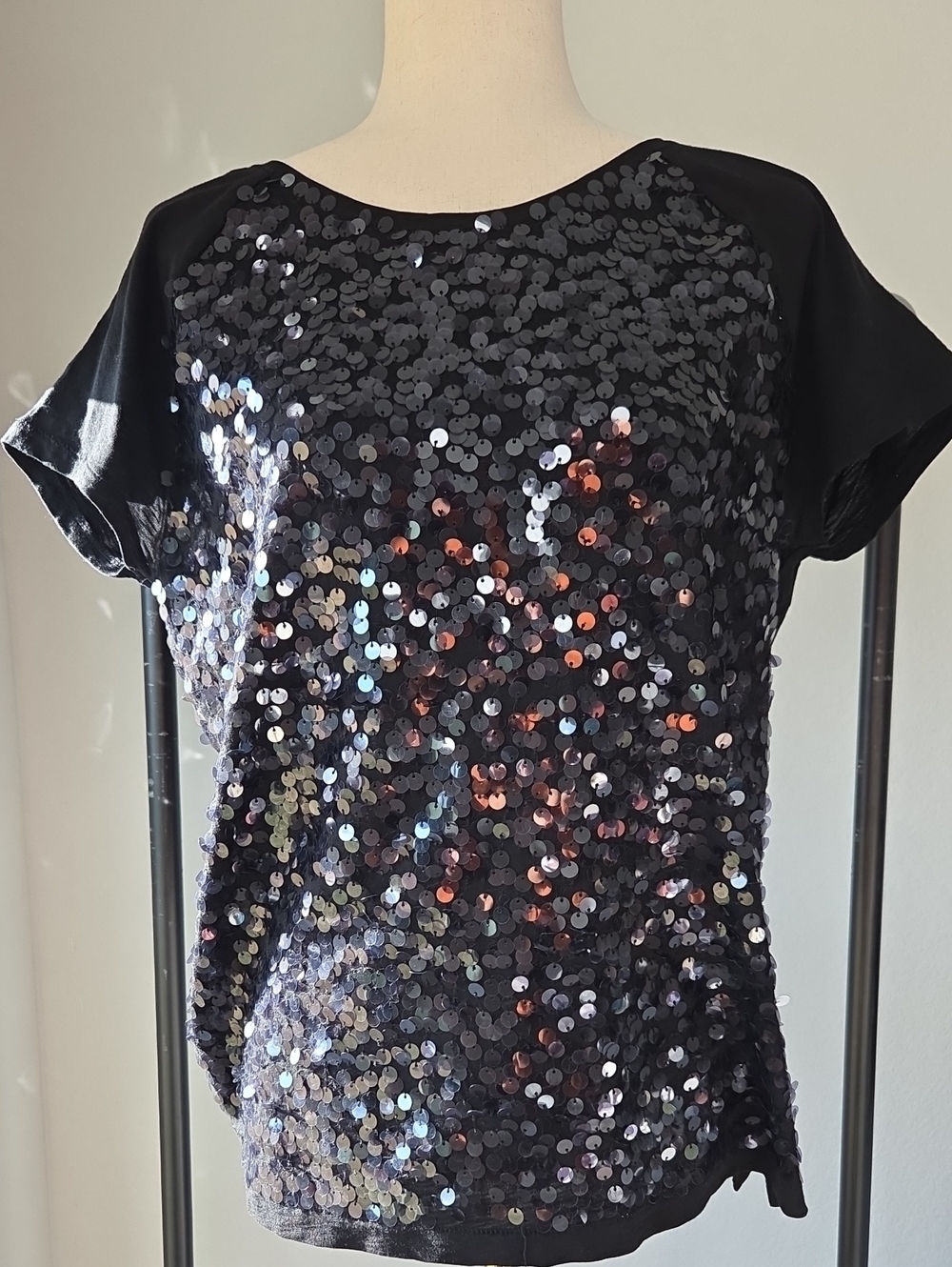 LOFT Black Short-Sleeve Tee Shirt Top Bling Party Festive Holiday Halloween